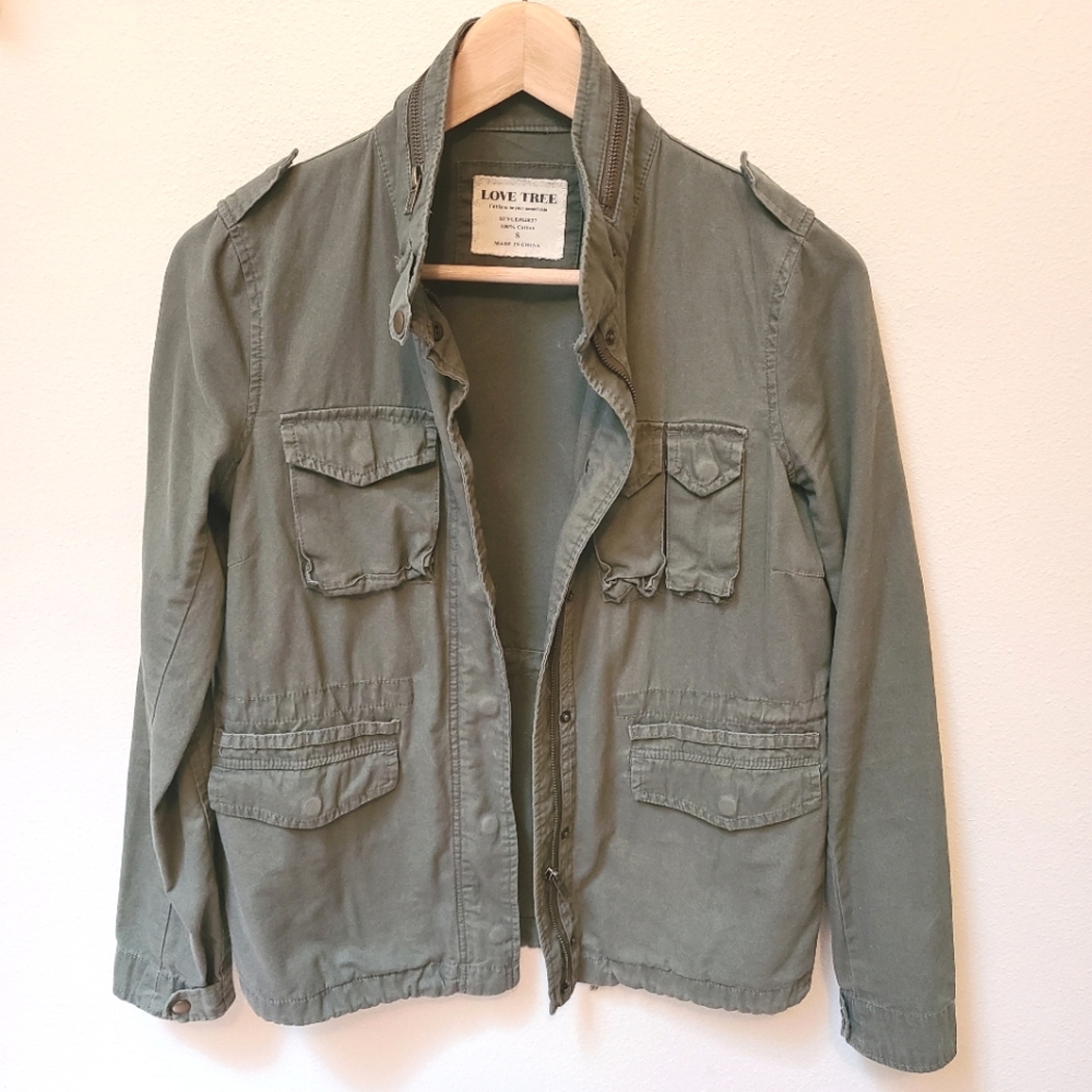 Love Tree Army Green Utility Jacket Size Small